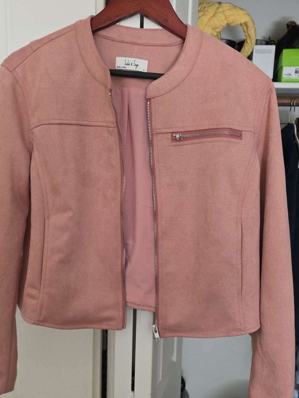 Sadie & Sage Blush Pink Suede Bomber Jacket